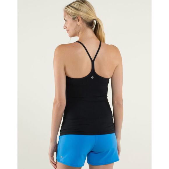 Lululemon Black Power Y Tank Luon Coolmax Built-in Bra Medium Support Size 8 - Picture 1 of 13